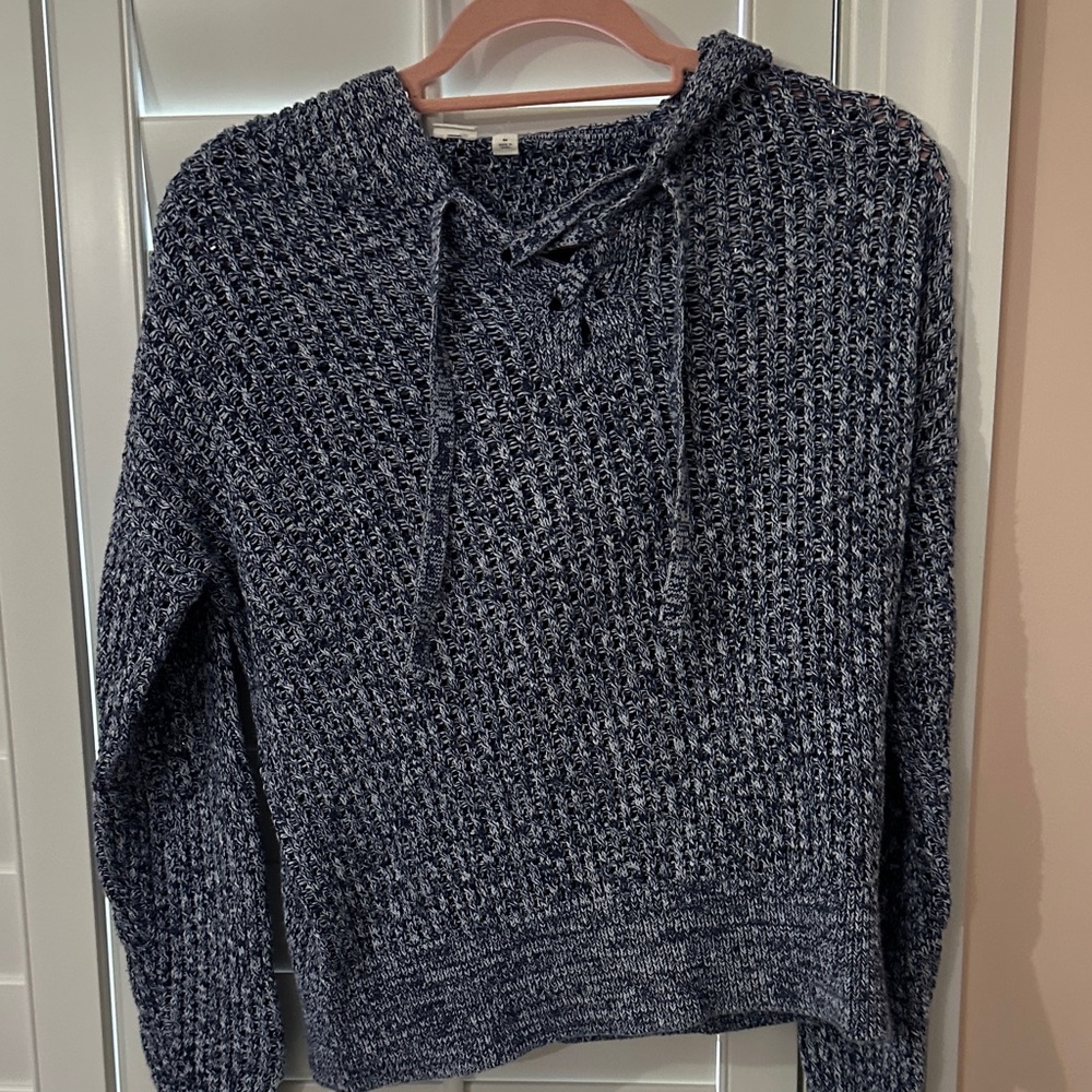 Women's Navy Blue Knit Hoodie Sweater